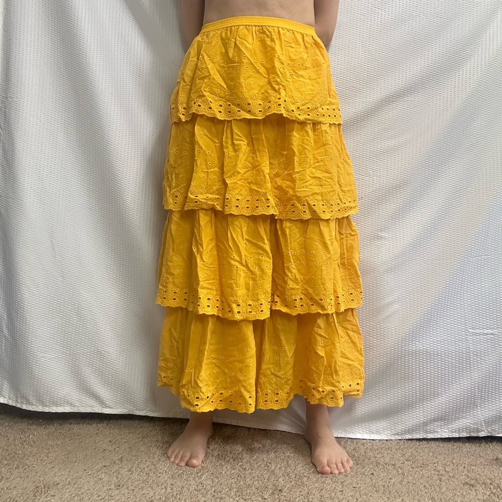 House of Harlow 1960 Yellow Tiered Maxi Skirt Casual